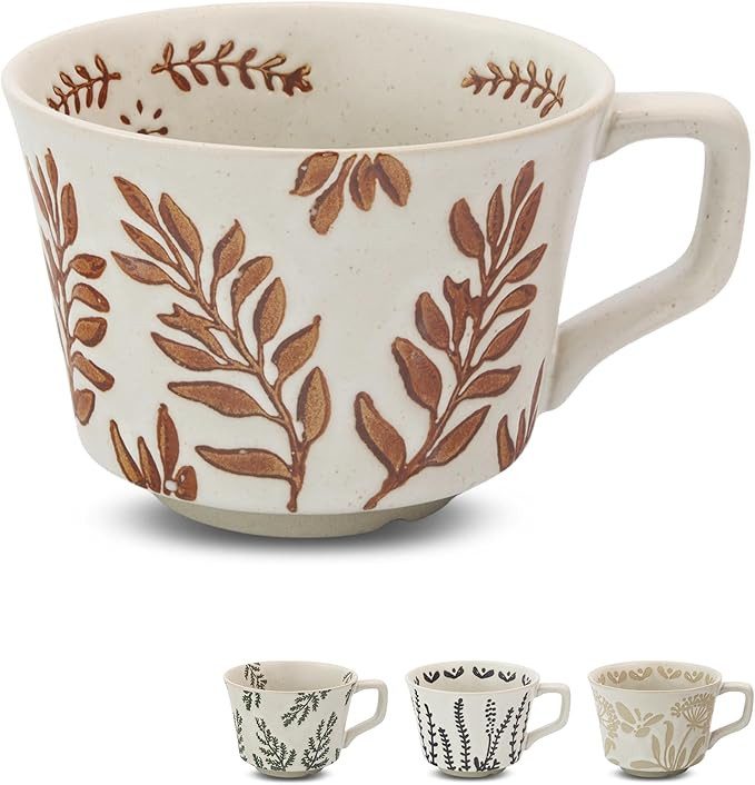 Ceramic Coffee Mug, 12 oz Novelty Unique Teacup with Large Handle, Stoneware Cup for Tea Mocha La... | Amazon (US)