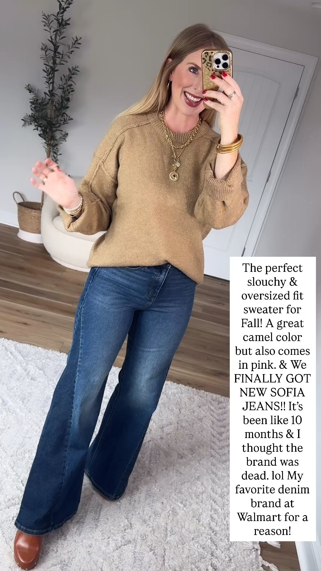 Oversized sweater and flare jeans from Walmart

#LTKootd
