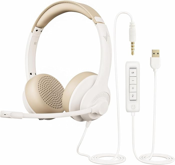 JIAMQISHI USB Headset with Microphone for PC, On-Ear Computer Laptop Headphones with Noise Cancel... | Amazon (US)