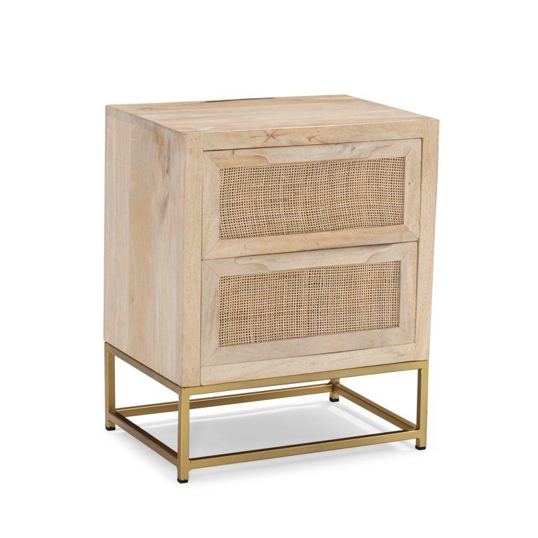 Powell Blair 2-Drawer Rattan Cabinet, Gold Legs with Natural Finish | Walmart (US)