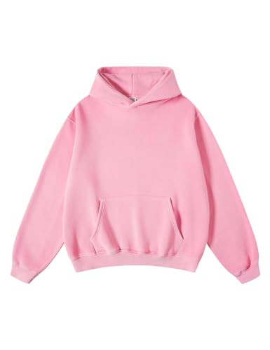 FAIABLE Mens Womens Oversized Acid Wash Hoodie Unisex Heavyweight Fleece Sweatshirt Vintage Cotton Distressed Sweatshirts Tops for Men Women Couples Streetwear Fall Winter 2025,Pink,XL | Amazon (US)