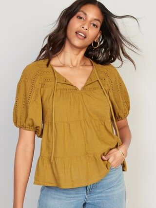 Puff-Sleeve Tiered Embroidered Swing Blouse for Women | Old Navy (US)