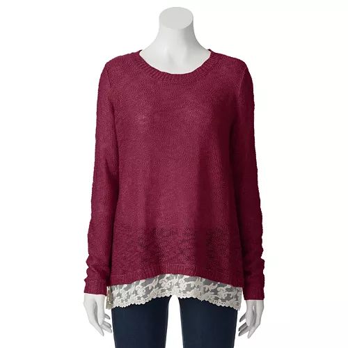 Pink Republic Lace Trim Juniors' SweaterPRODUCT DETAILSSIZINGSHIPPING &amp; RETURNS | Kohl's