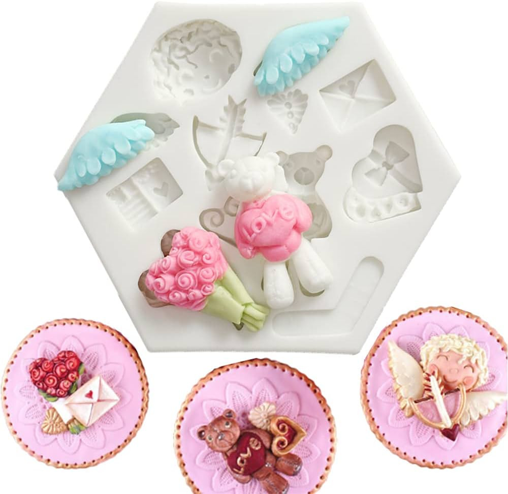 Playing Mold Cupid Love Bear Rose Wing Shape Silicone Molds for DIY Cake Fondant Biscuit Cookies ... | Amazon (US)