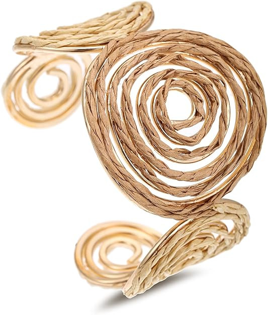 Raffia Spiral Cuff Bracelet for Women, Colorful Swirl Bangle Chunky Bangle Handmade Rattan Statem... | Amazon (US)