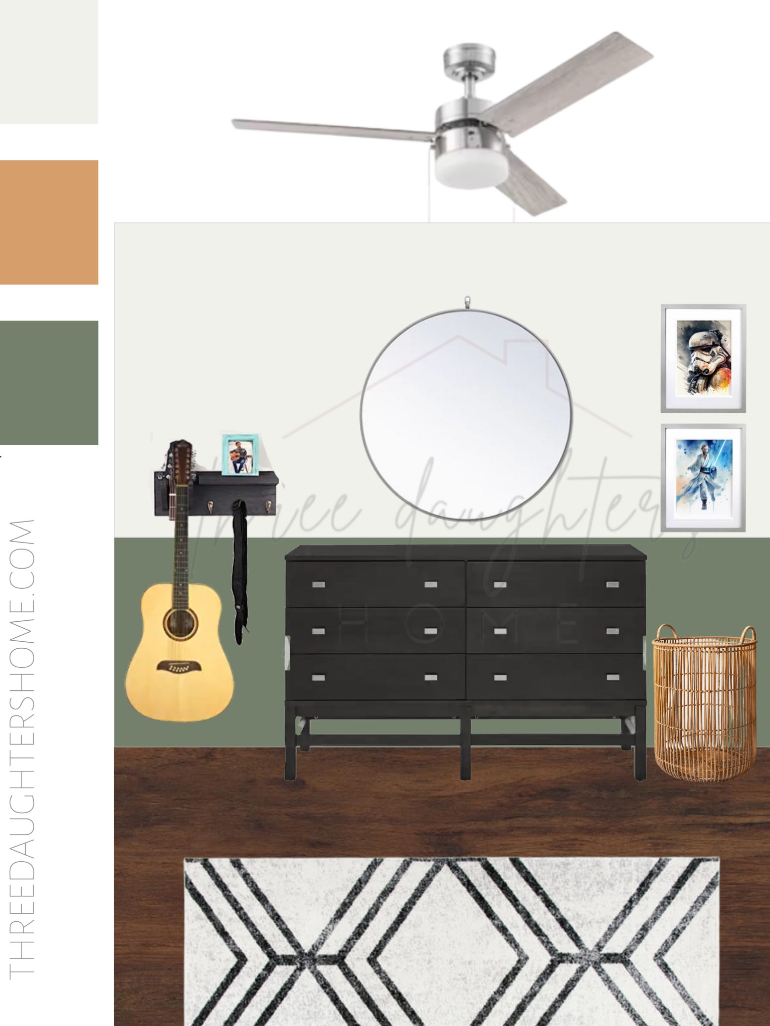 boys room, boys bedroom, big boy room, Star Wars room, Star Wars prints, Star Wats decor, guitar stand, guitar mount, round mirror, black dresser, boys dresser, geometric rug, 3 blade ceiling fan, tall basket, musicians room, teenager room

#LTKkids #LTKstyletip #LTKhome