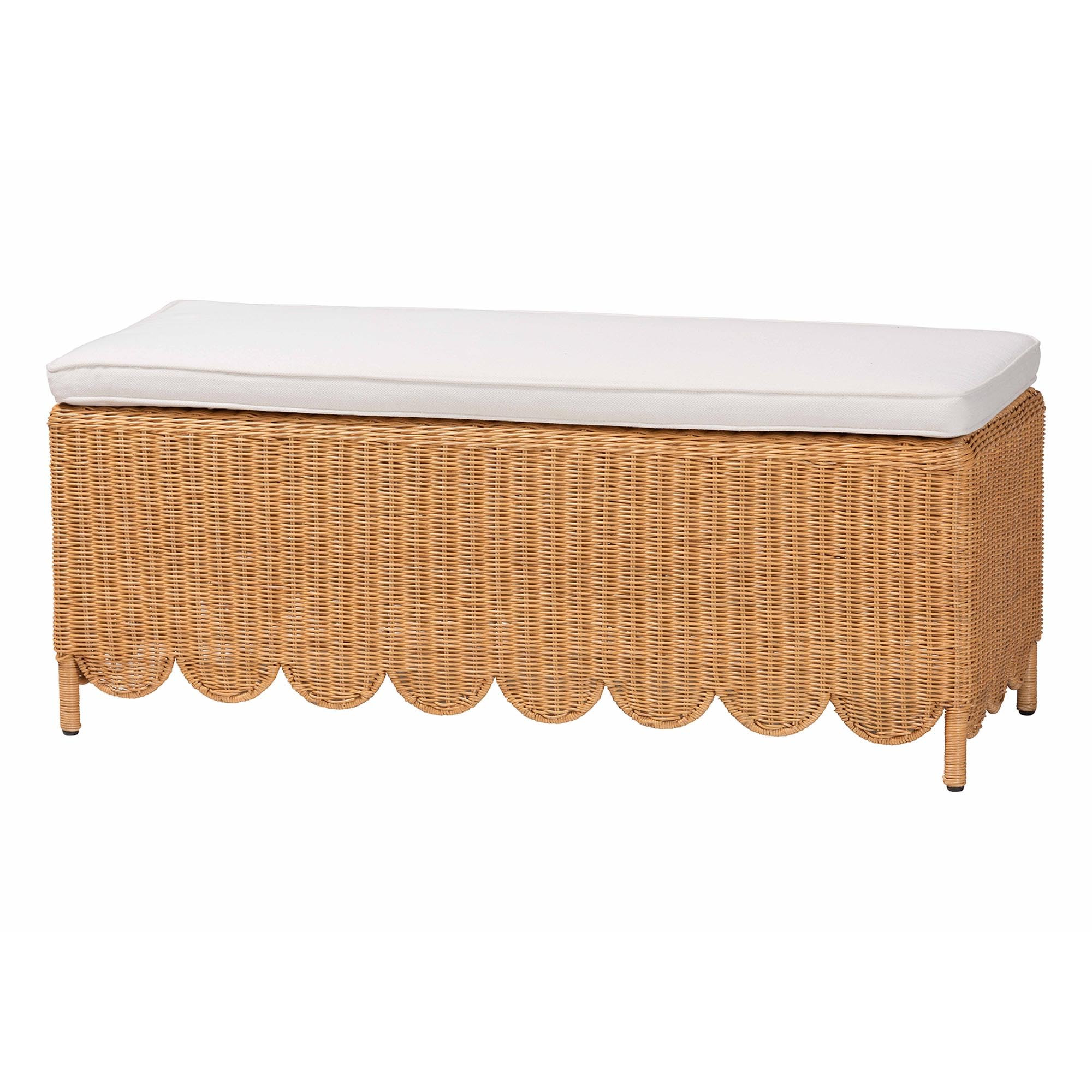 bali & pari Teresa Scalloped Rattan Ottoman Bench, Rectangle, Light Honey | Amazon (US)