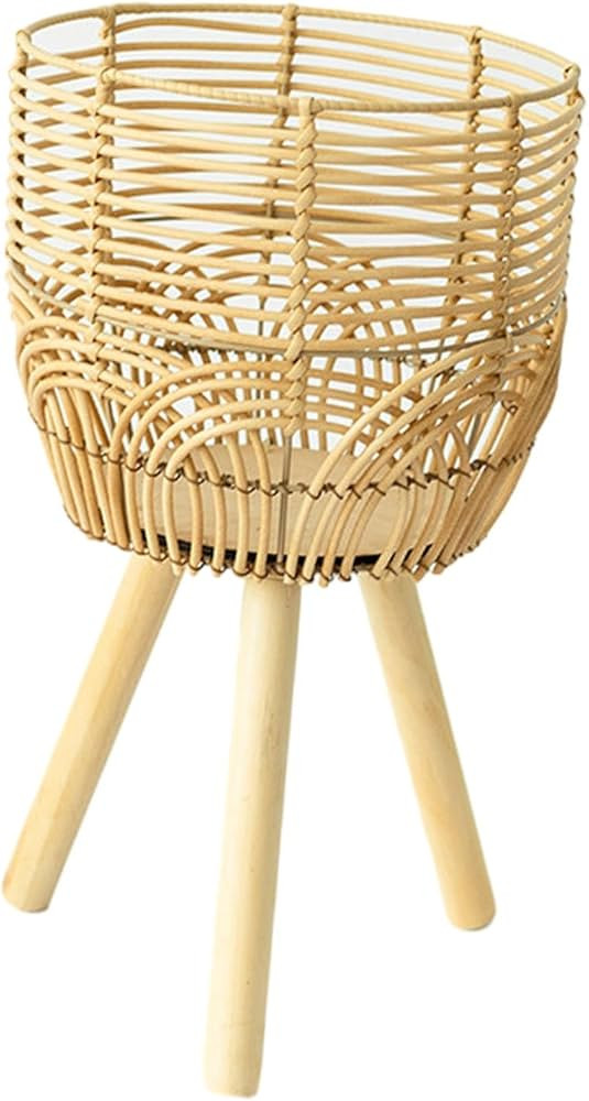 Fonowx Woven Basket Plant Stand with Legs Flower Pot Wooden Standing Legs Decorative Handwoven Ra... | Amazon (US)