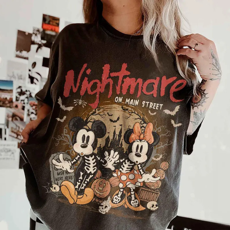 Vintage Mickey & Minnie Skeleton Nightmare on Main Street Comfort Colors Shirts, Mickey Skeleton ... | Etsy (US)