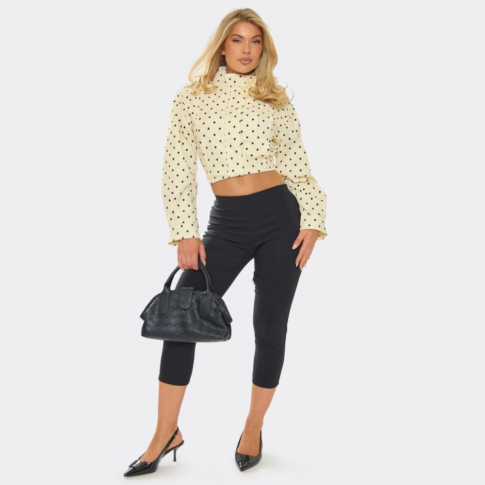 Long Sleeve High Neck Detail Jacket In Cream Polka Dot | EGO (UK)