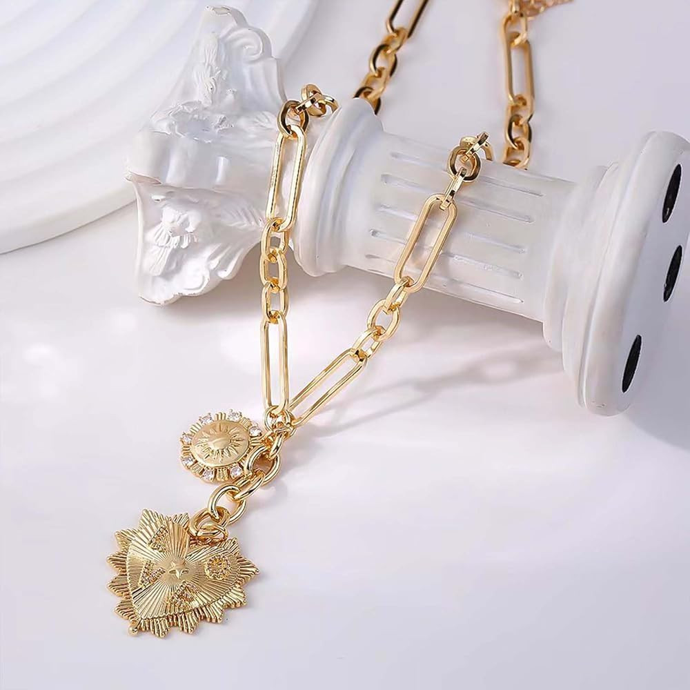 HETICA Chunky Gold-Plated Necklace for Women Heart Pendants Necklace Sun Flower Necklace Fashion ... | Amazon (US)