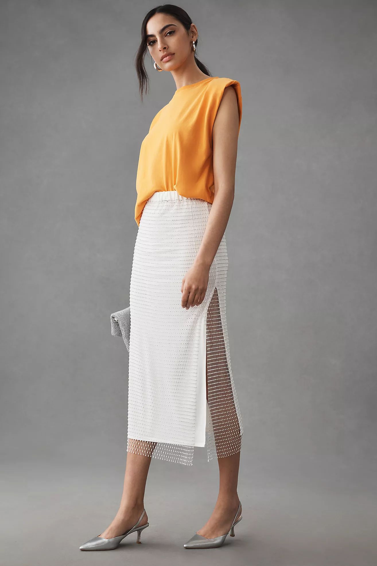 Essentiel Antwerp Diddy Rhinestone-Embellished Mesh Side-Slit Skirt | Anthropologie (US)