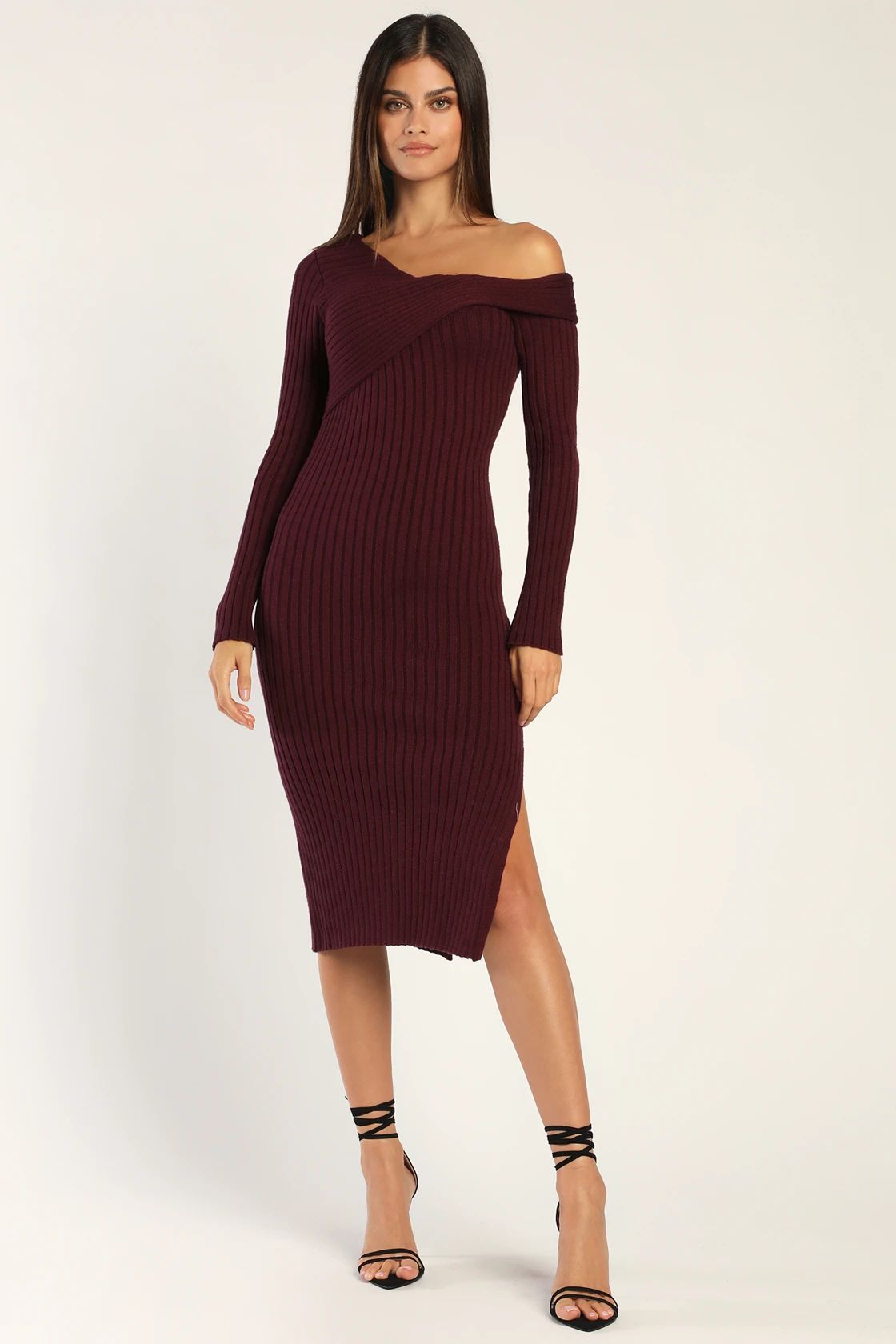 Fireside Sweetie Plum Purple Off-the-Shoulder Midi Sweater Dress | Lulus (US)