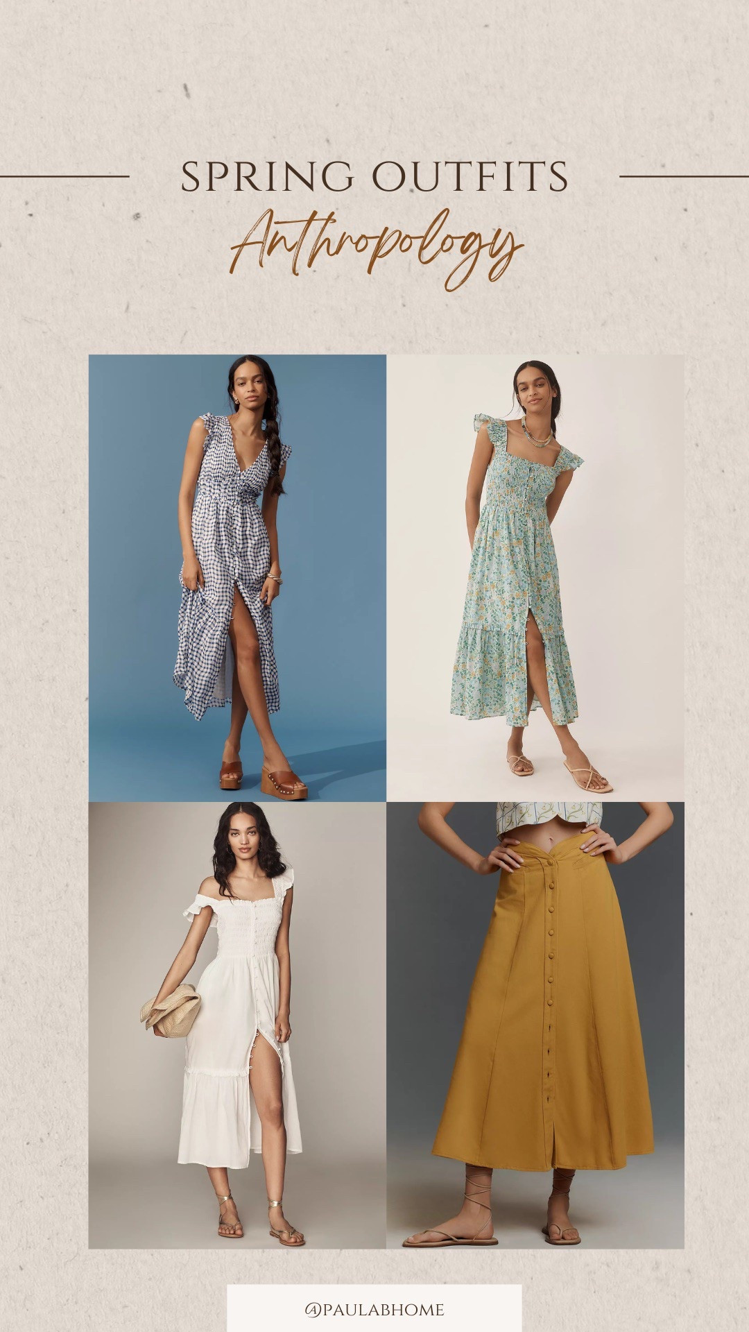 Anthropology spring outfits. Some of my favorites. Take advantage of the sale this weekend and take 20% off your order over $100. 

Spring dresses, midi dresses, midi skirt. #Anthropology  

#LTKOver40 #LTKSaleAlert #LTKSeasonal
