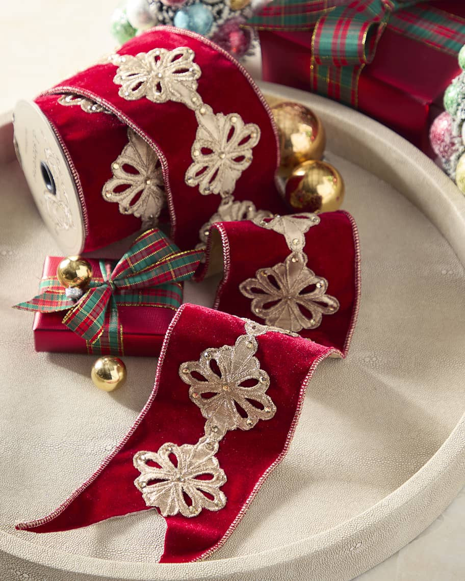 Velvet Scallop Jewel Embroidered Ribbon, 4" x 5 Yards | Neiman Marcus