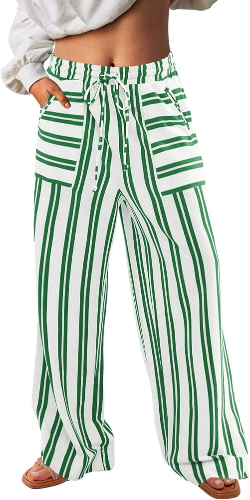 Yanekop Womens Striped Pants Casual Long Pants Wide Leg Lounge Pants with Pockets Loose Trousers ... | Amazon (US)