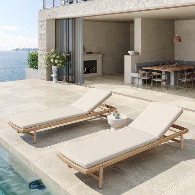 Set of 2 Acacia Wood Chaise Lounge Chairs with Beige Cushions, Outdoor Chaise Lounge with Water-Repellent Garden, Patio Chaise Lounge Set-Koiai | Target
