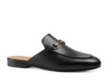 New GUCCI 'Princetown' Black Nero Leather Gold Horsebit Mules Size 39.5 | eBay US