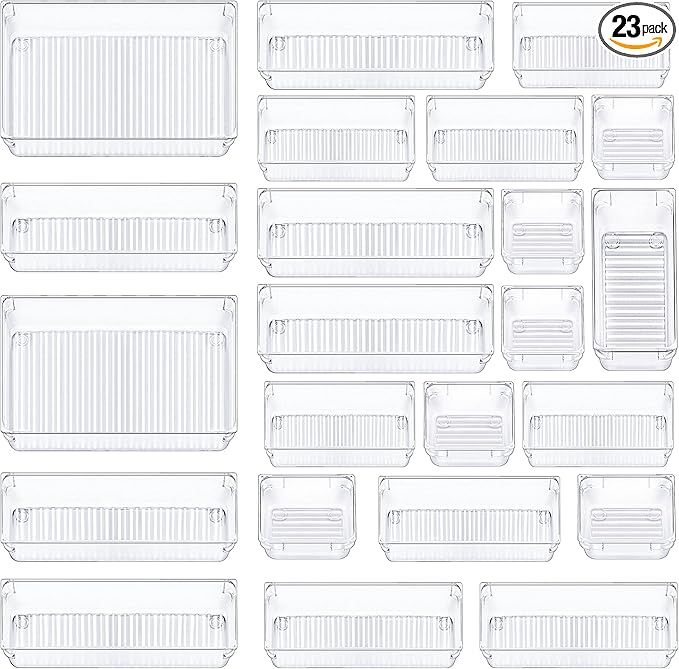 CHEFSTORY 23 PCS Clear Drawer Organizers Set, 4 Sizes Plastic Vanity Drawer Organizers and Storag... | Amazon (US)