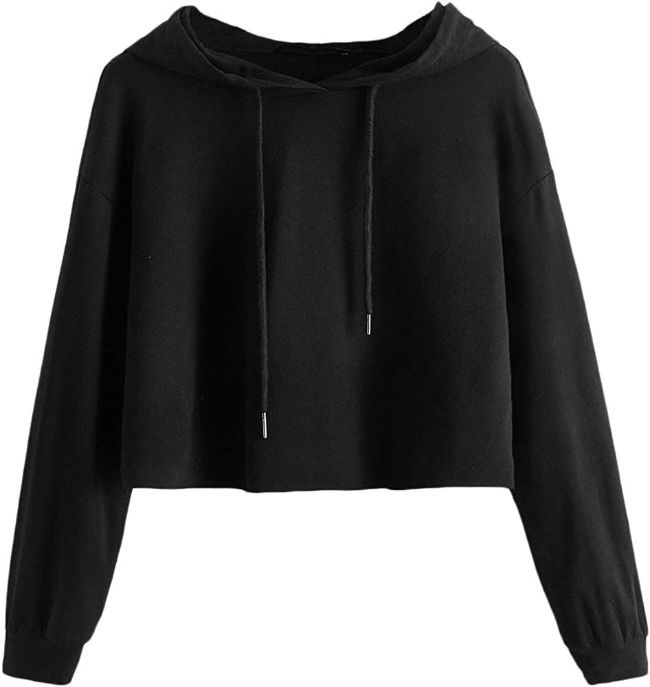 MAKEMECHIC Women's Drawstring Cropped Hoodies Casual Plain Workout Crop Tops Sweatshirt | Amazon (US)