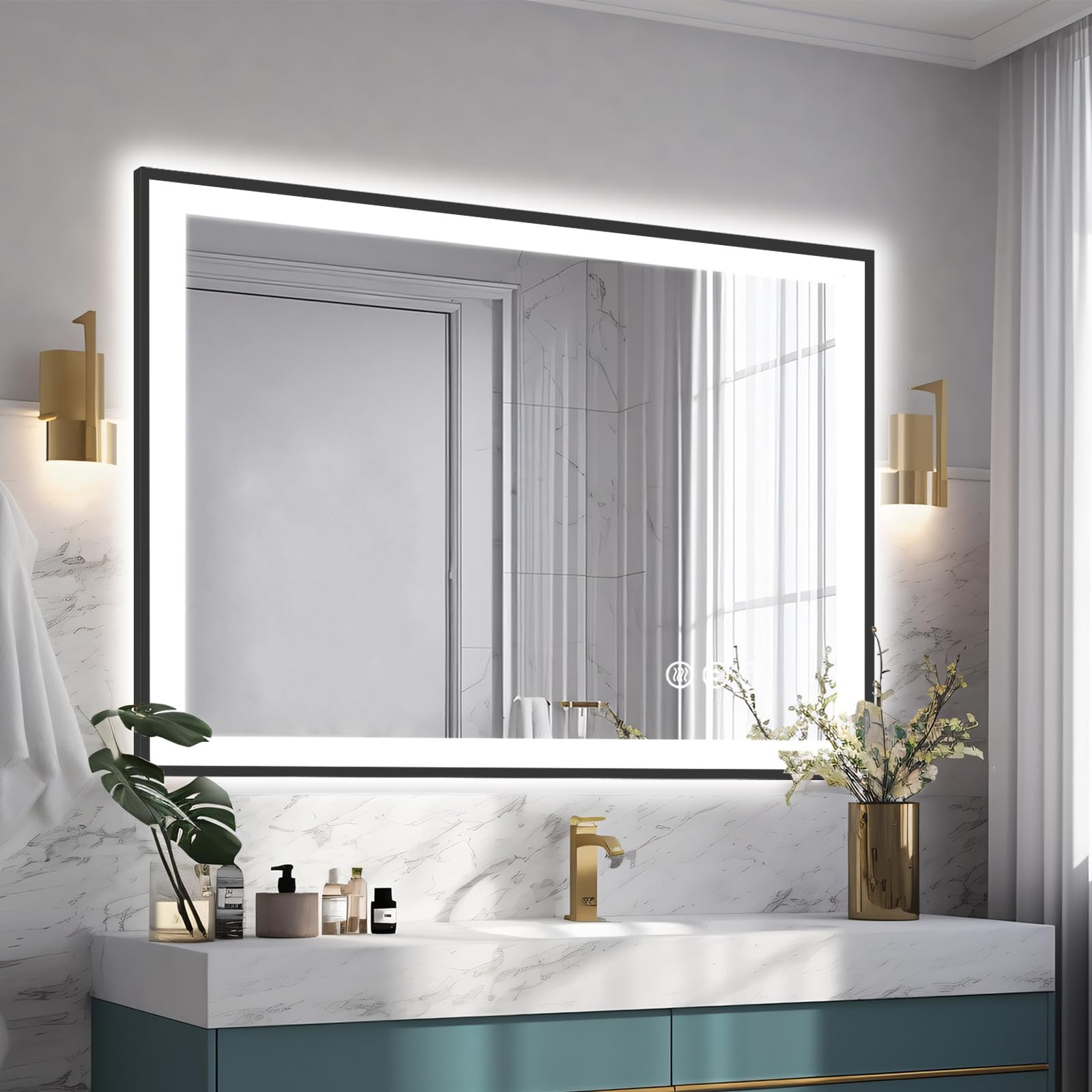 40x30 LED Lights Bathroom Mirror -Black Aluminum Rimmed(Front lit and Backlit),Anti-Fog Vanity Mi... | Amazon (US)