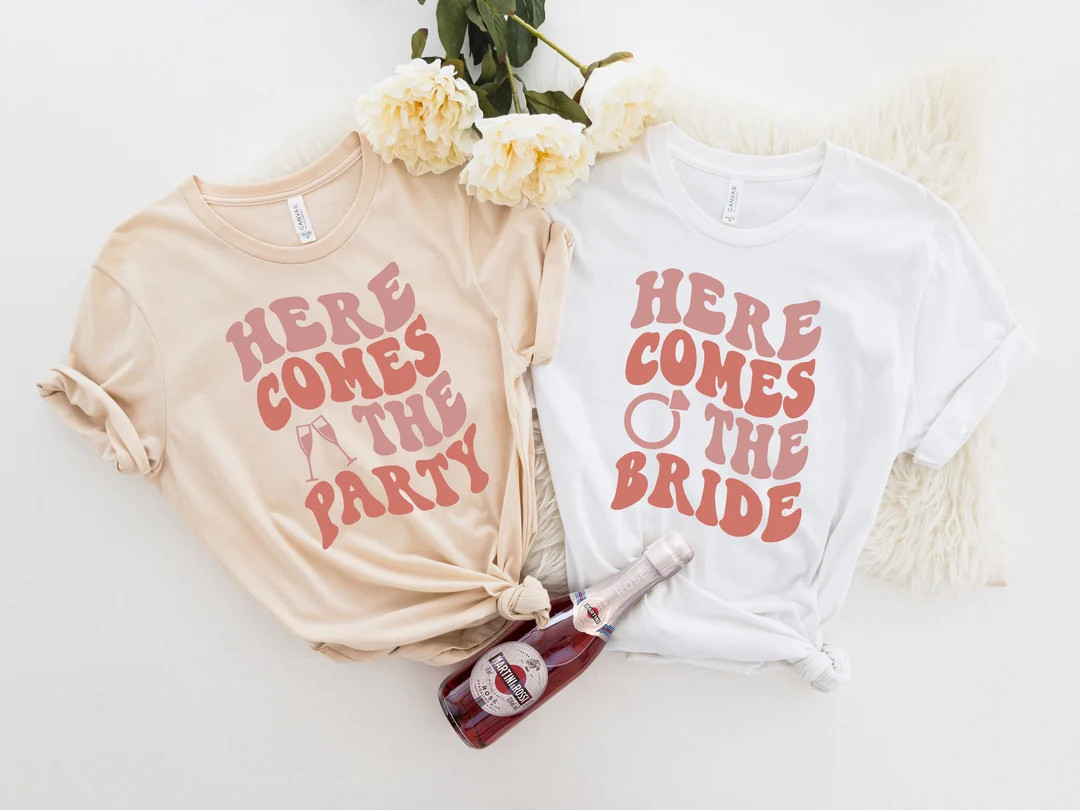 Wavy Here Comes The Bride, Retro Batch Shirts, Bachelorette Party Shirts, Here Comes The Party, B... | Etsy (US)
