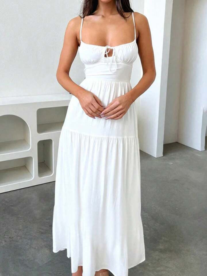 Summer Casual Backless A-Line Resort Spaghetti Strap Dress, White Sundress | SHEIN EUR | SHEIN