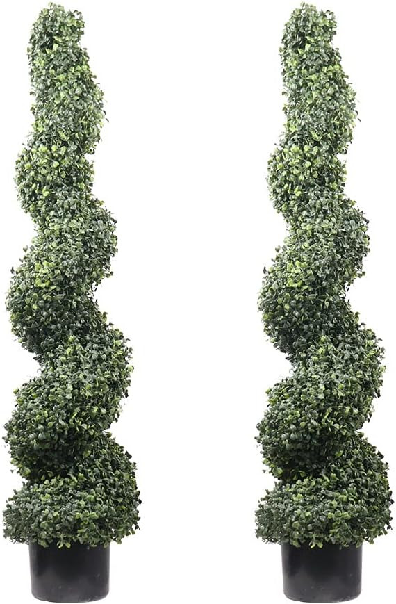 4' Spiral Boxwood Artificial Topiary Trees Indoor or Outdoor in Plastic Pot Front Porch Decor (2 ... | Amazon (US)