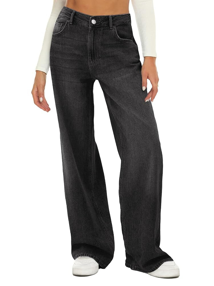 HDLTE Women Wide Leg Jeans High Waist Baggy Jean Loose Boyfriend Jeans Denim Pants Y2K | Amazon (US)