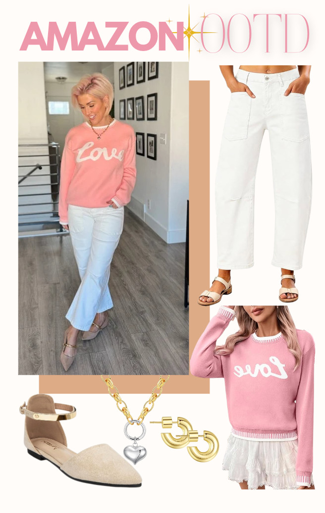 What a cute, casual look! I paired these baggy jeans with a comfy pink sweater. Perfect for Valentine's Day! Top: Small Pants: Medium Shoes: TTS 

 #LTKootd #LTKSaleAlert #LTKFindsUnder50