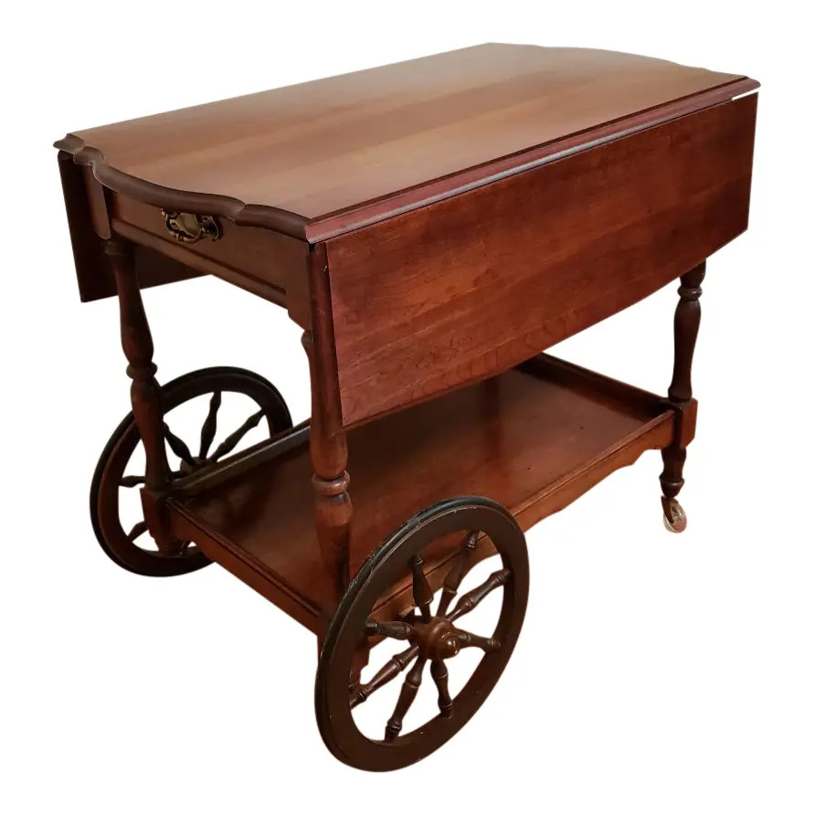 Vintage American Solid Cherry Bar Tea Serving Cart | Chairish