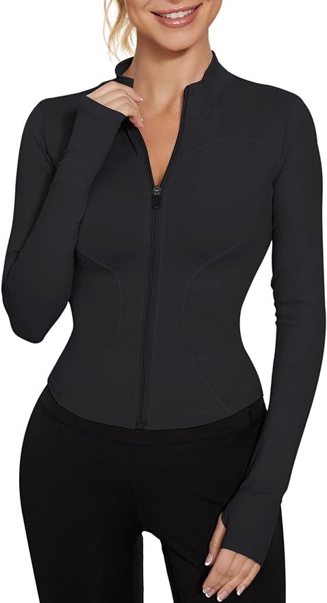 LUYAA Women's Workout Jacket Lightweight Zip Up Yoga Jacket Cropped Athletic Slim Fit Tops | Amazon (US)