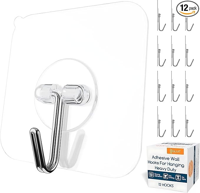 GLUIT Adhesive Wall Hooks for Hanging Heavy Duty 22 lbs Hooks for Walls No Damage, Towel Sticky C... | Amazon (US)