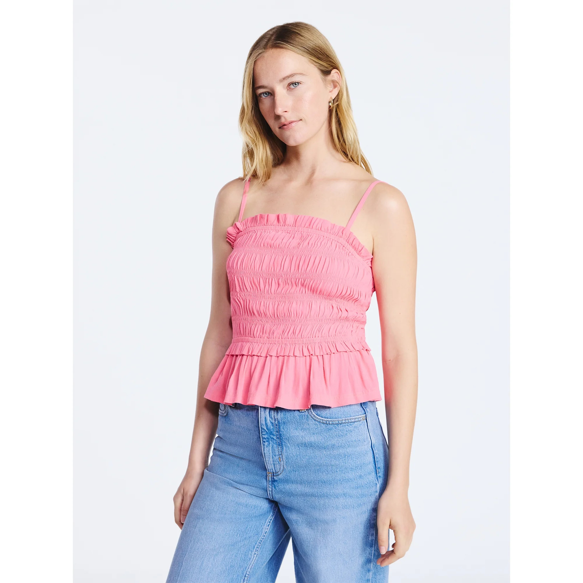 Free Assembly Women's Smocked Top with Peplum Hem, Sizes XS-XXL | Walmart (US)