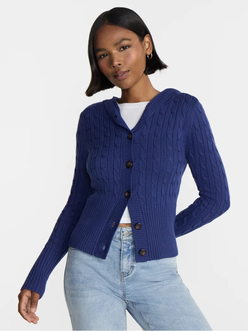 No Boundaries Button Front Hoodie Cardigan, Women's XXS-XXL | Walmart (US)