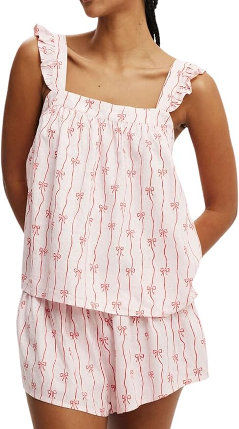 Women’s Y2K 2 Piece Set Bow Striped Sleeveless Pajama Set Ruffle Summer Tank Top Shorts Lounge ... | Amazon (US)