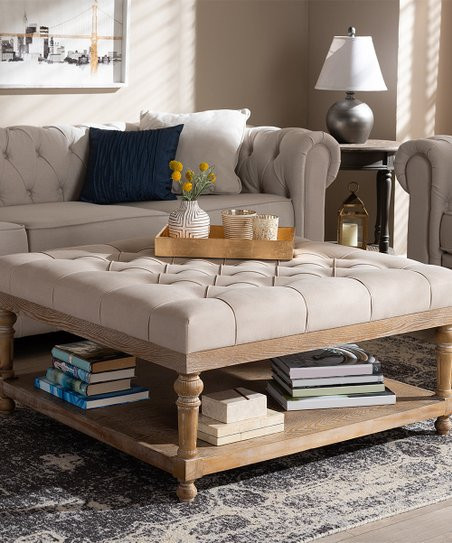 Baxton Studio Rustic Beige Kelly Linen Cocktail Ottoman | Zulily