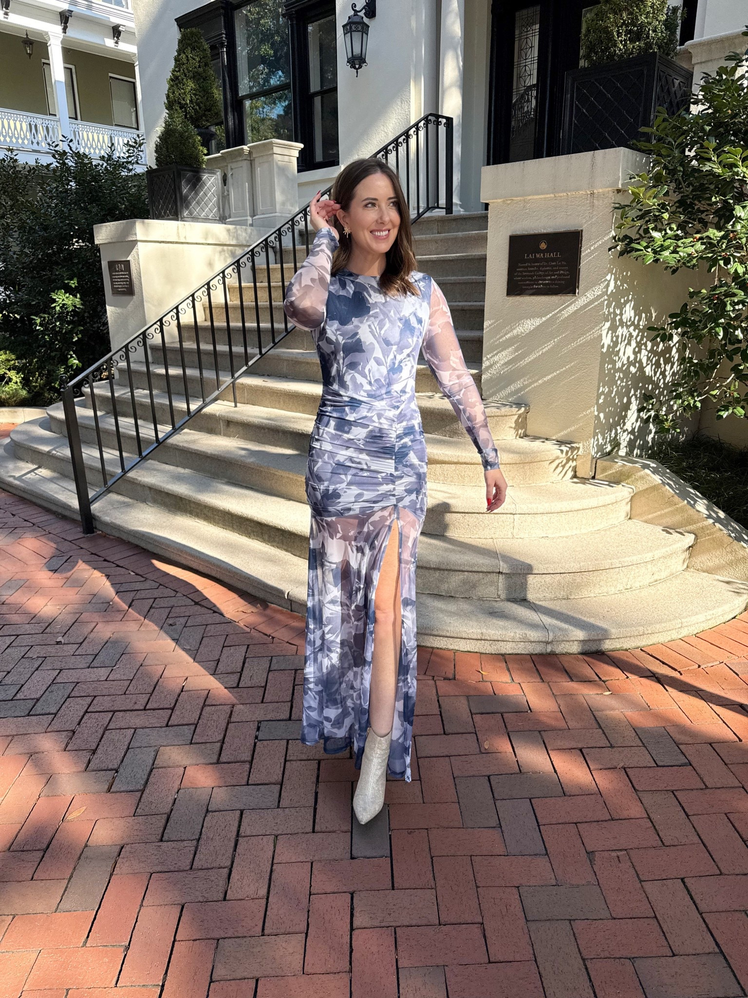 Wearing a medium in my blue floral maxi dress! If you’re heading to a wedding this winter this dress would be a great wedding guest dress!! 

#LTKFindsUnder100 #LTKHoliday #LTKWedding