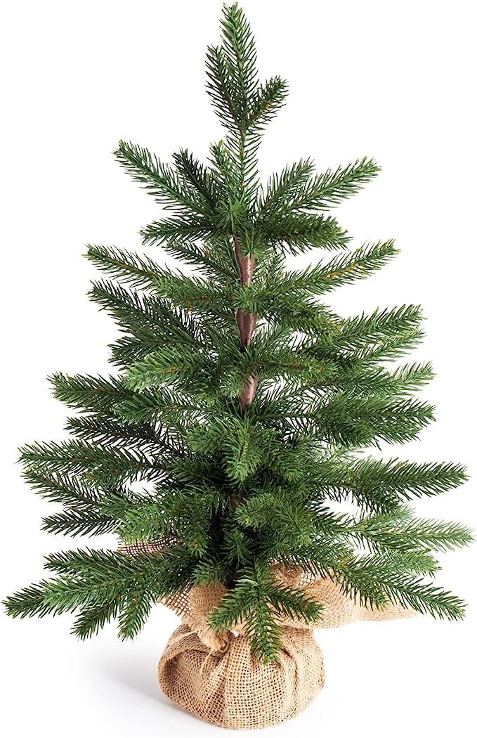 Mini Christmas Tree Tabletop PE Premium Full Tree Burlap Base,22in | Amazon (US)