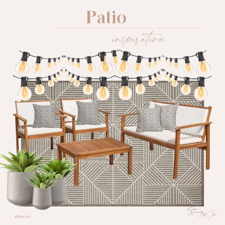 This patio inspiration includes a couch and chair patio set, patterned outdoor rug, gray outdoor accent pillows, concrete pots, faux greenery, and string lights. 

Amazon home, outdoor living, outdoor inspiration, patio set

#LTKstyletip #LTKhome #LTKfindsunder50