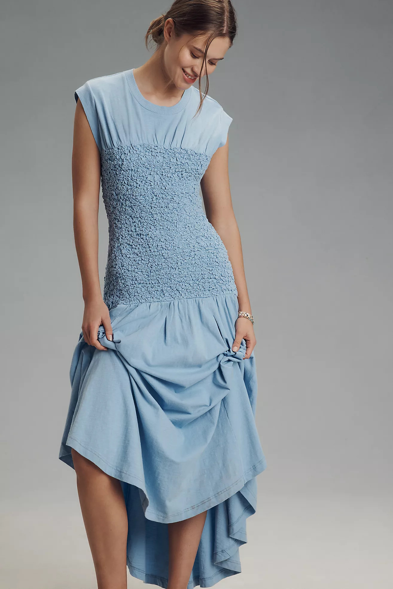 Daily Practice Deep End Short-Sleeve Smocked Midi Dress | Anthropologie (US)