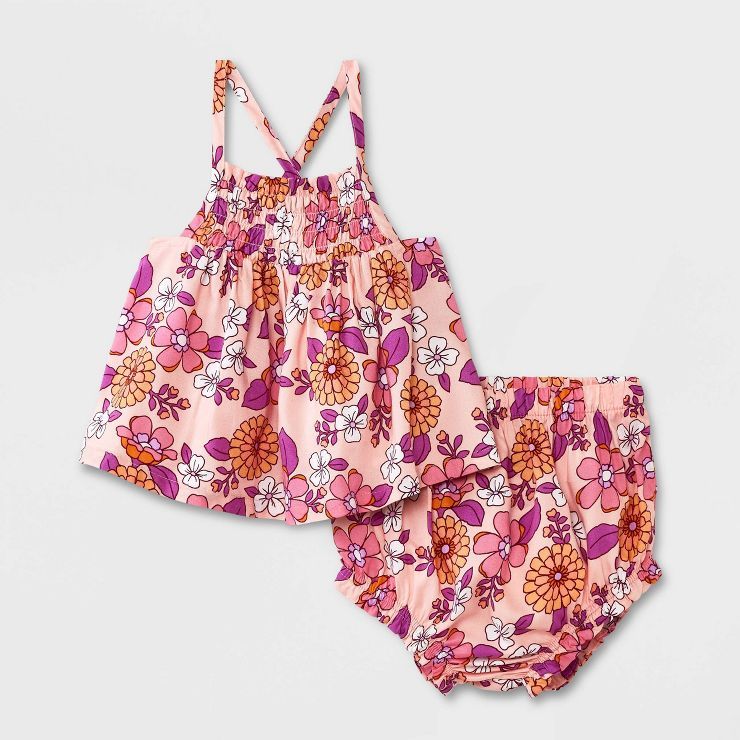 Baby Girls' Floral Tank Top & Bottom Set - Cat & Jack™ Pink | Target