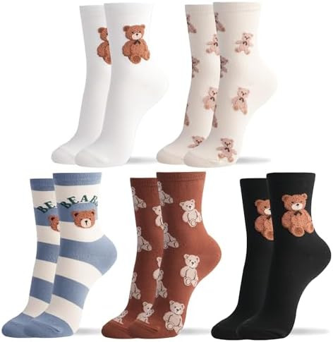 Kikiya Women's Cotton Crew Socks - Cute Smiley Face Funny Bow Fruit Graphic Crazy Animal - Ladies... | Amazon (US)