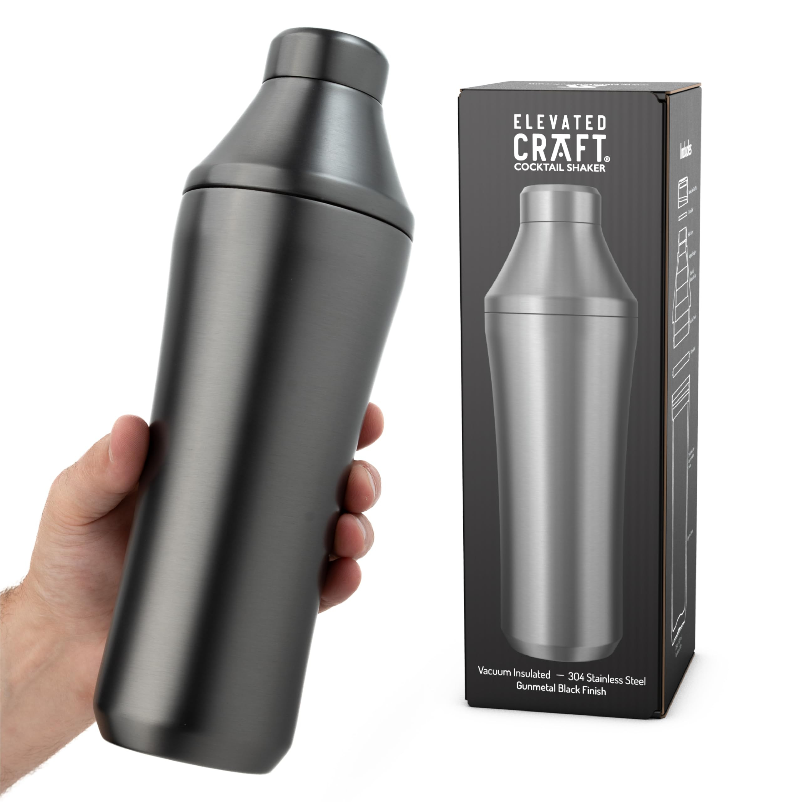 Elevated Craft Hybrid Cocktail Shaker - Premium Vacuum Insulated Stainless Steel Gunmetal Cocktai... | Amazon (US)