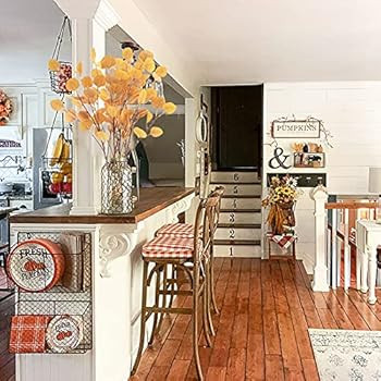 Tepaler 4Pcs Artificial Eucalyptus Leaves Stems 33.8‘’ Eucalyptus Branches Orange Fake Fall F... | Amazon (US)