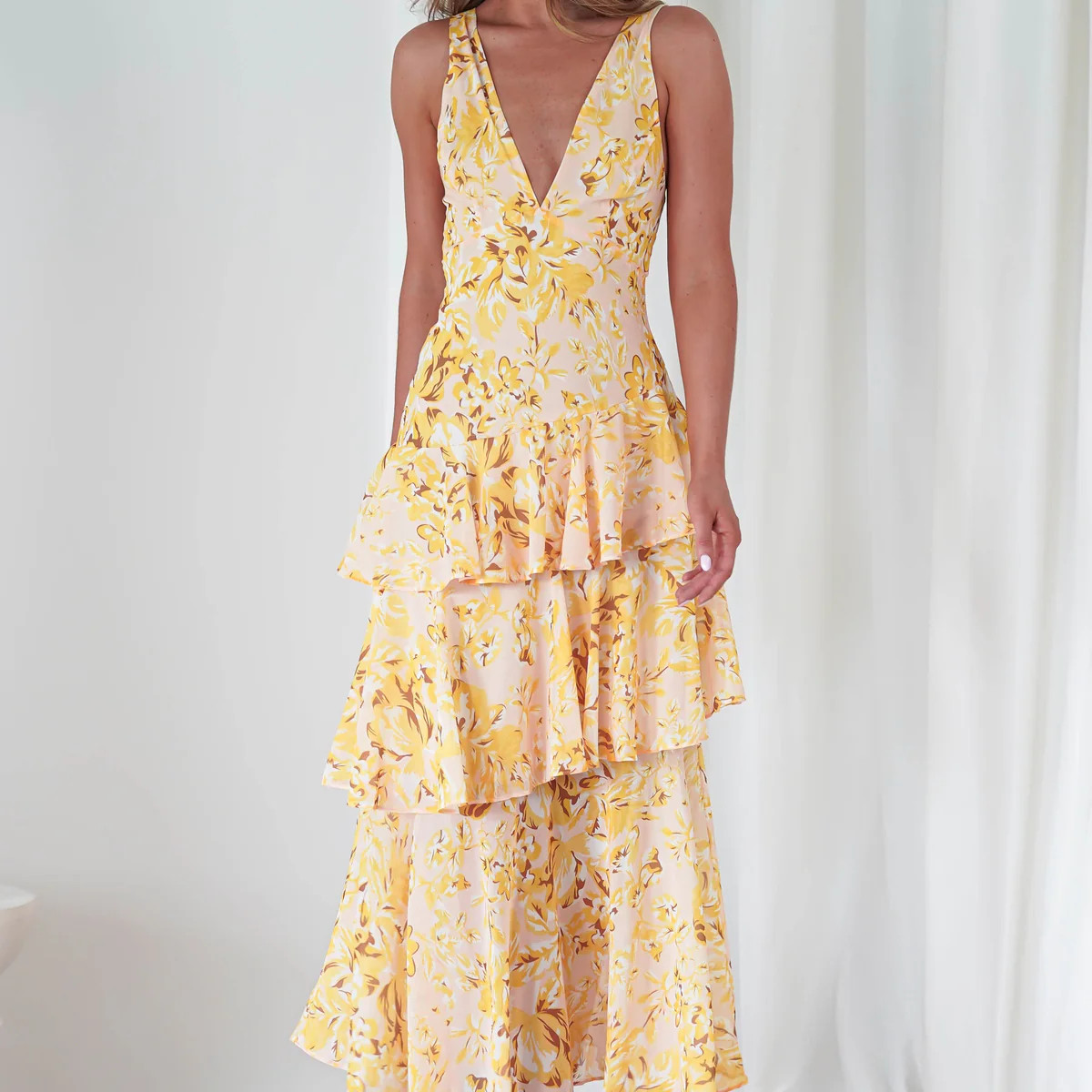 Karlie Floral Print Maxi Dress | Yellow | Oh Hello Clothing