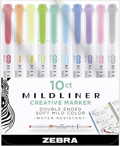 Zebra Pen Mildliner, Double Ended Highlighter, Broad and Fine Tips, Assorted Colors, 10 Pack (781... | Amazon (US)