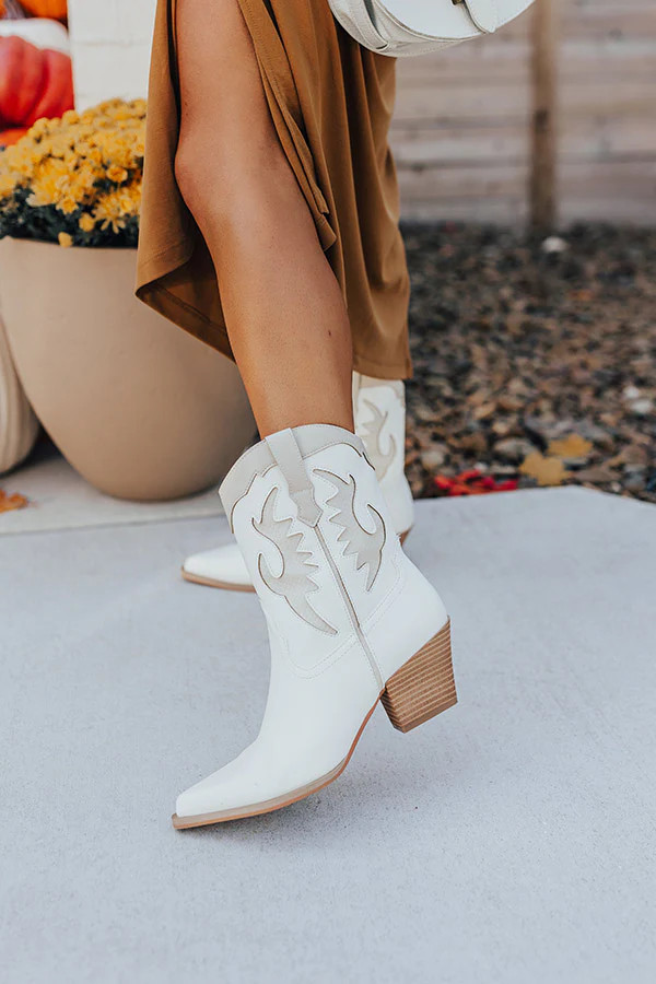 The Edith Faux Leather Cowboy Boot In Ivory | Impressions Online Boutique