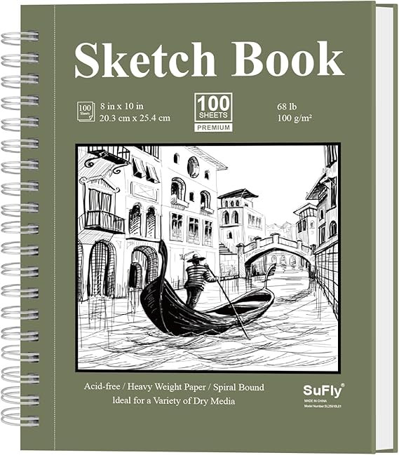 SuFly Spiral Bound Sketchbook 8x10, 100 Sheets Hardcover Sketch Books, 68lb/100gsm Sketch Paper, ... | Amazon (US)