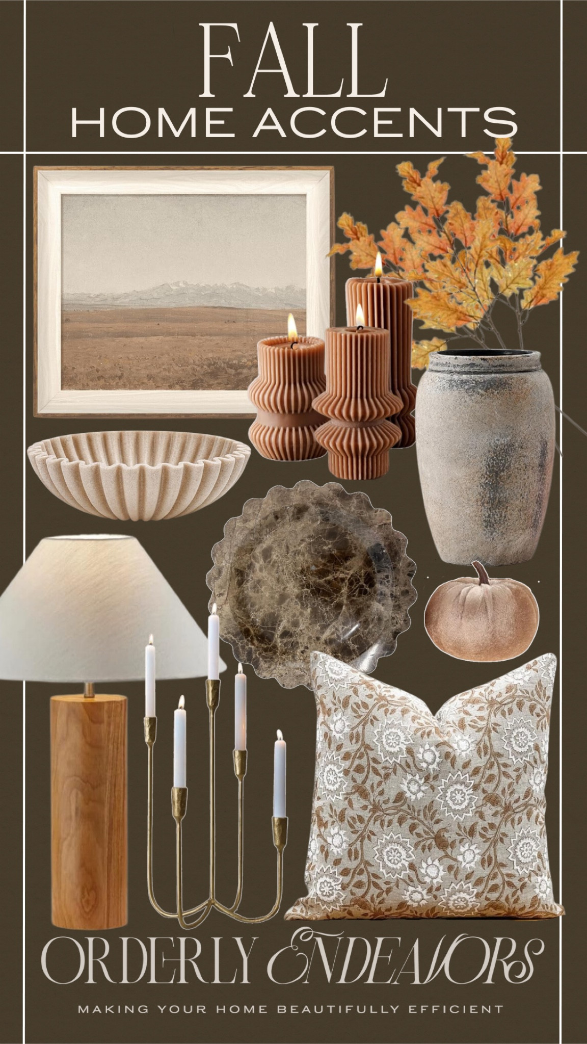 Fall home accents include vase, fall stems, fluted candles, fluted bowl, pumpkin, throw pillow, candelabra, table lamp, wall art.

Fall accents, fall home decor, home decor, home accents

#LTKFindsUnder50 #LTKSeasonal #LTKHome